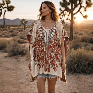 Cecilia Prado Artisanal Knit Poncho Cape | Anthropologie | Boho Luxe